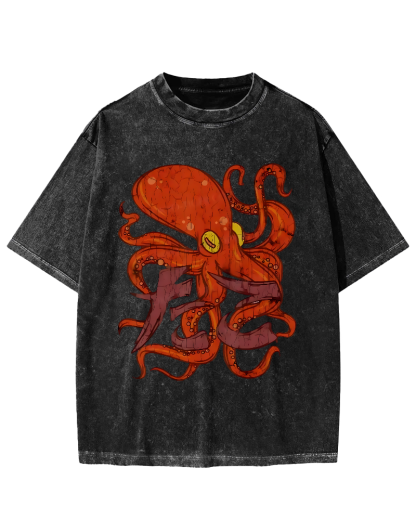 Red deep sea giant octopus Vintage Washed T-shirt