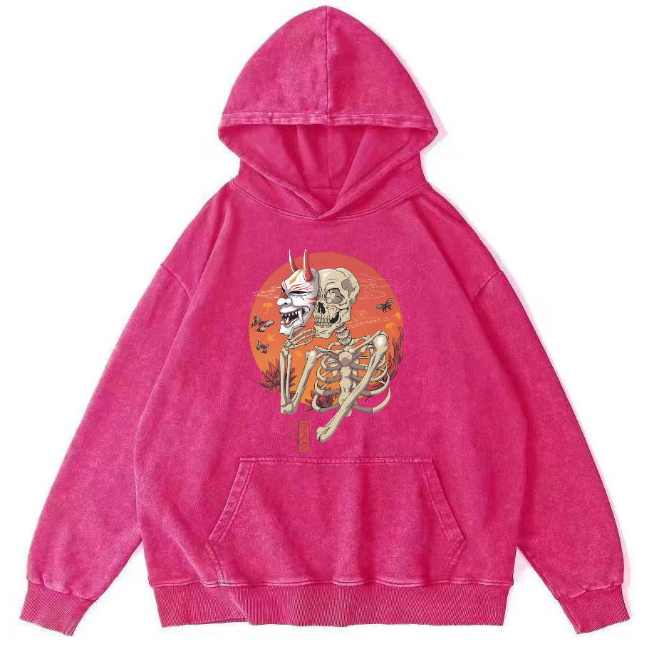 Mask Skeleton Man Vintage Distressed Hoodie-Zazasy
