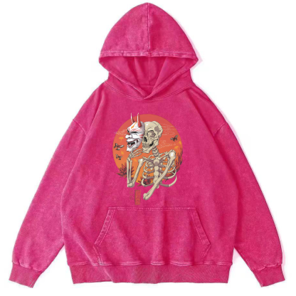 Mask Skeleton Man Vintage Distressed Hoodie-Zazasy