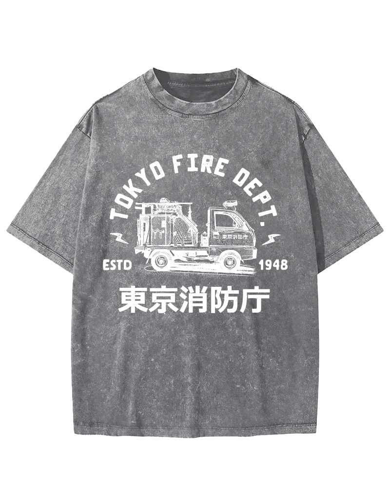 Tokyo Fire Department Vintage Washed T-shirt-Zazasy