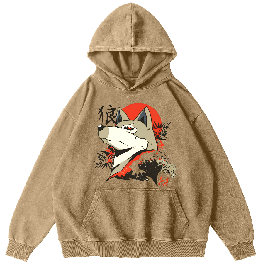 Lone Wolf Japanese Style Vintage Distressed Hoodie-Zazasy