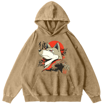 Lone Wolf Japanese Style Vintage Distressed Hoodie-Zazasy
