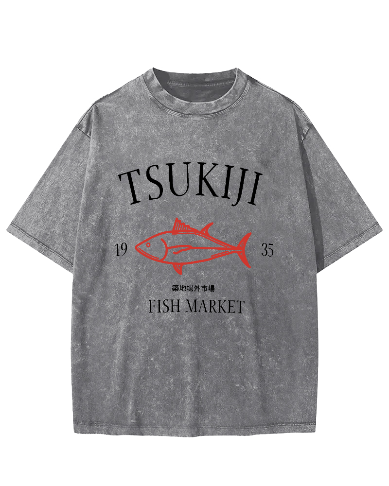 Japan's Tsukiji Off Market Vintage Washed T-shirt-Zazasy