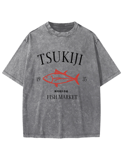 Japan's Tsukiji Off Market Vintage Washed T-shirt-Zazasy