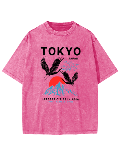 Tokyo Flying Crane Vintage Distressed T-shirt-Zazasy