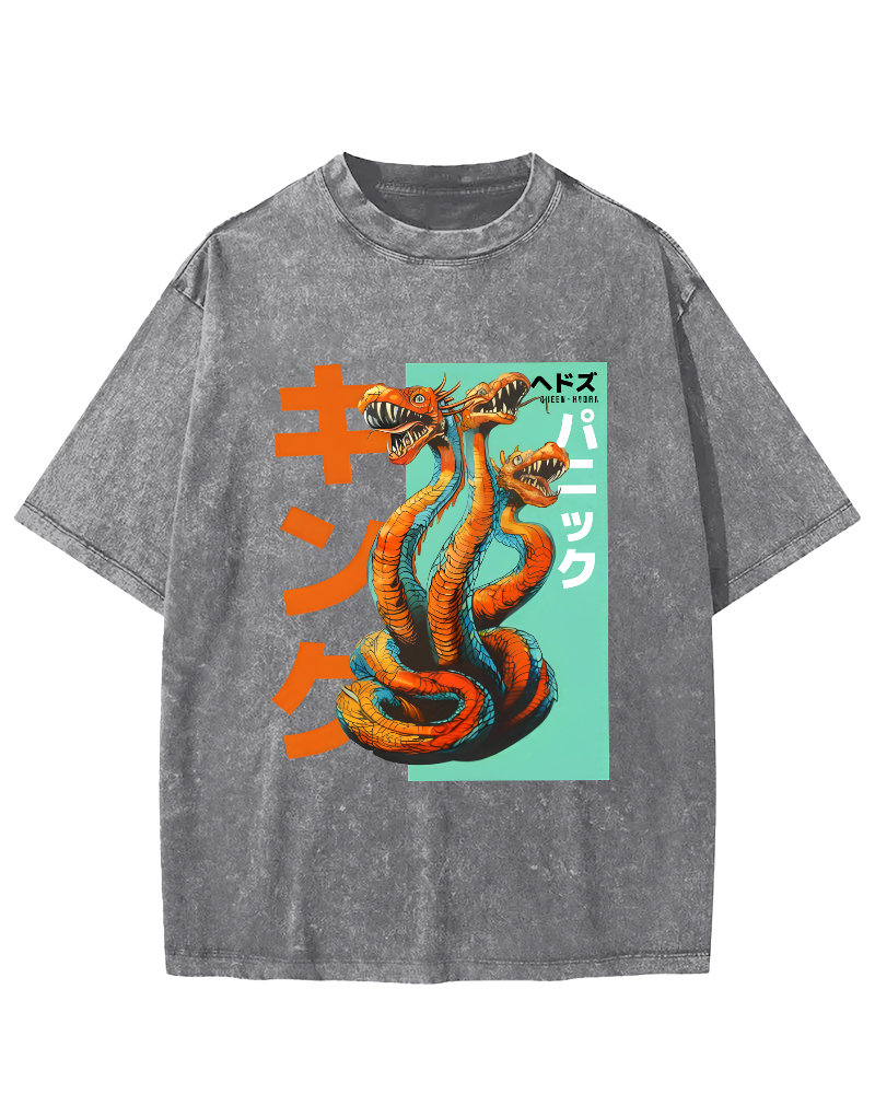 Queen Hydra Monster Vintage Washed T-shirt-Zazasy