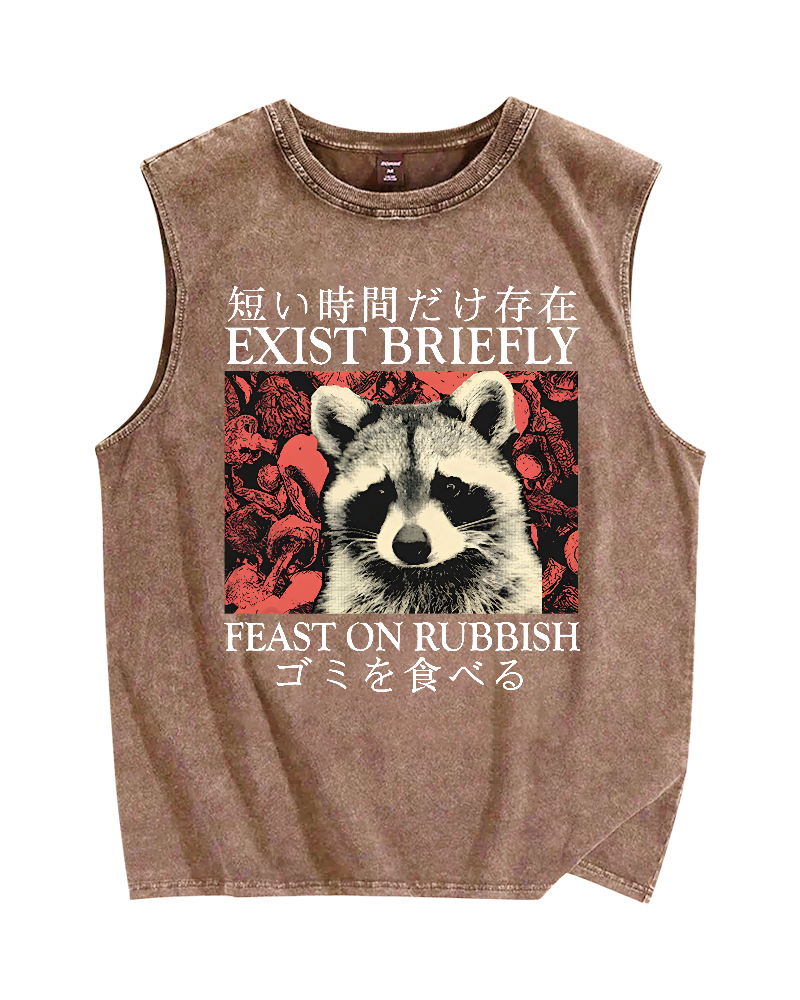 Japanese Style Red Panda Vintage Distressed Washed Tank-Zazasy