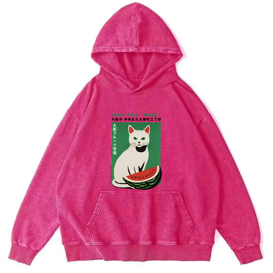 Cat Who Loves To Eat Watermelon Vintage Distressed Hoodie-Zazasy
