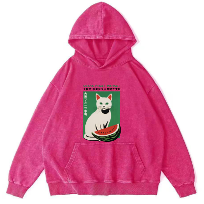Cat Who Loves To Eat Watermelon Vintage Distressed Hoodie-Zazasy