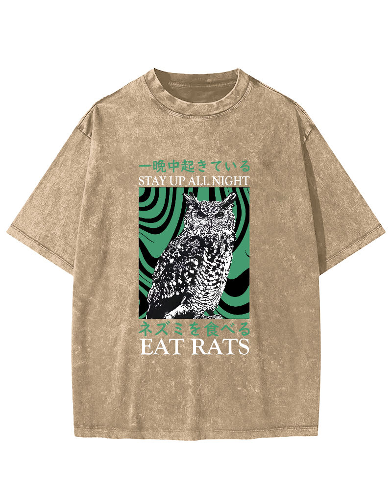 Retro Japanese Owl Vintage Distressed T-shirt-Zazasy