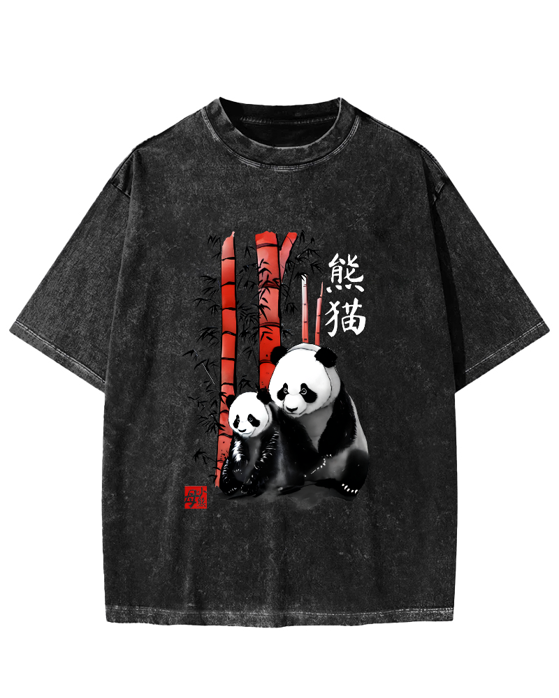 Panda Who Loves To Eat Bamboo Vintage Washed T-shirt-Zazasy