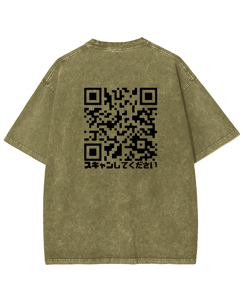 Funny QRcode Back printing Vintage Washed T-shirt