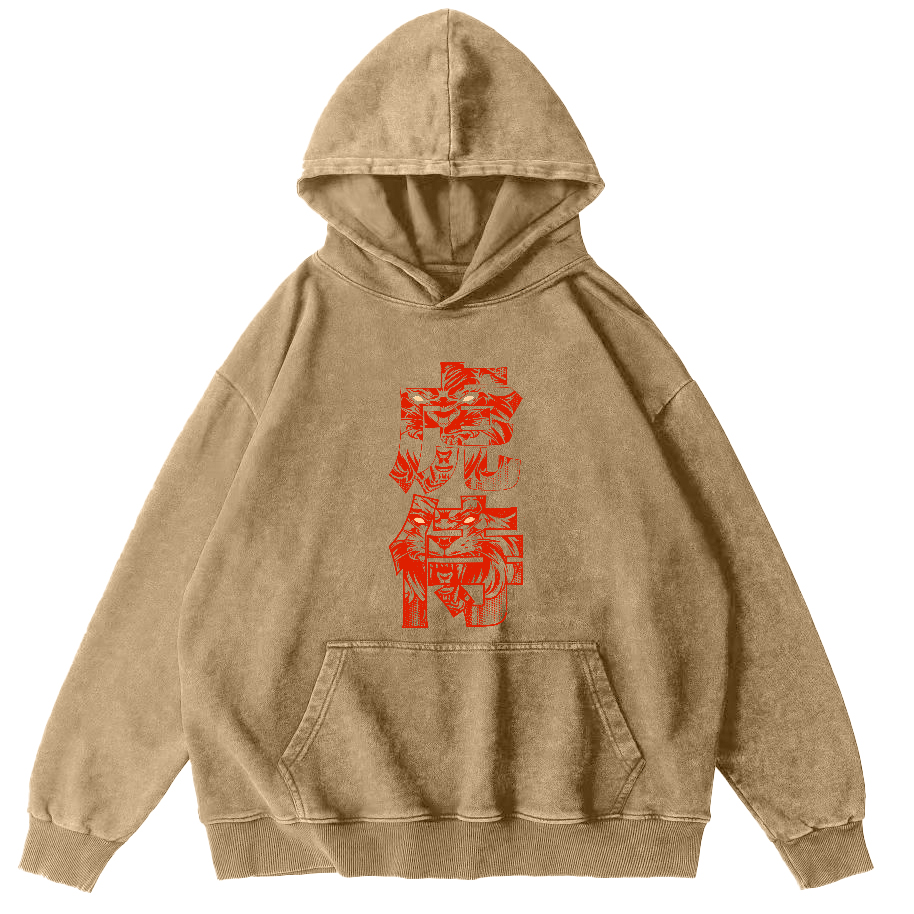 Tiger Attendant Japanese Style Vintage Distressed Hoodie-Zazasy