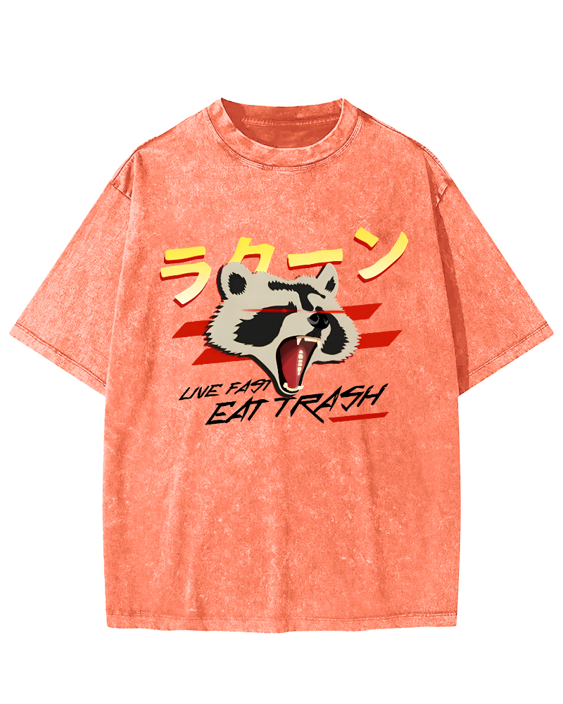Japanese Red Panda Vintage Washed T-shirt-Zazasy