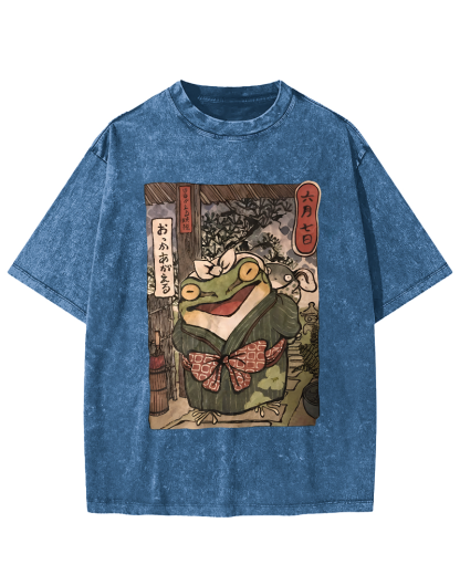 A Warm Family Of Frogs Vintage Washed T-shirt-Zazasy
