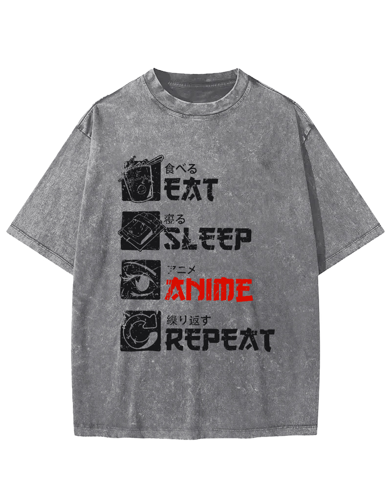 Daily Japanese Script Vintage Washed T-shirt-Zazasy