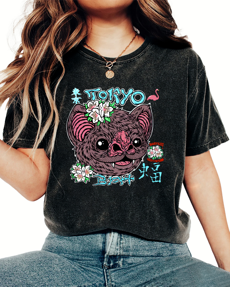 Tokyo Bat Vintage Washed T-shirt-Zazasy