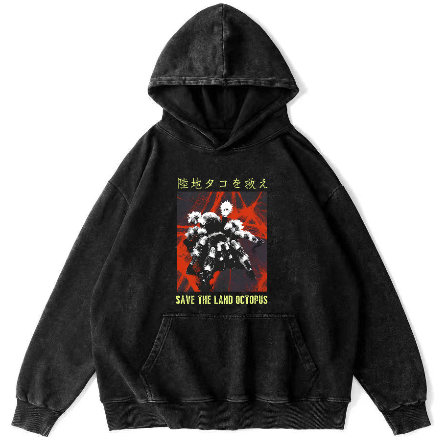 Save The Land Octopus Vintage Washed Hoodie-Zazasy