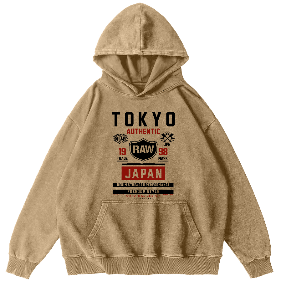 Retro Style Tokyo Text Vintage Washed Hoodie-Zazasy