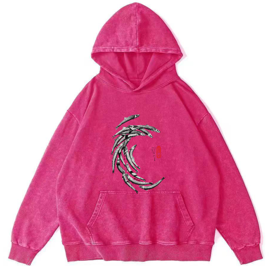 Japanese School Of Fish Pattern Vintage Distressed Hoodie-Zazasy