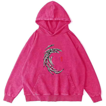 Japanese School Of Fish Pattern Vintage Distressed Hoodie-Zazasy