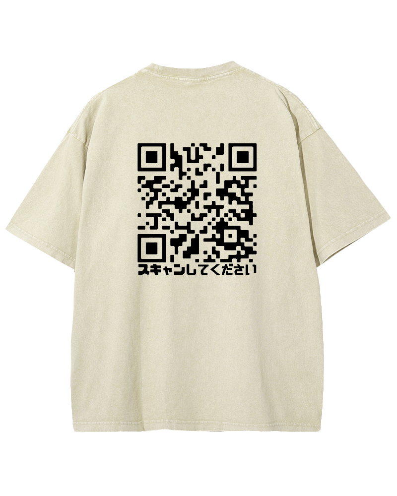 Funny QRcode Back printing Vintage Washed T-shirt