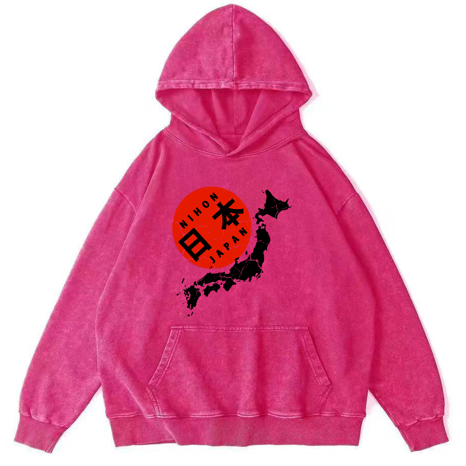 Map of The Japanese Empire Vintage Washed Hoodie-Zazasy