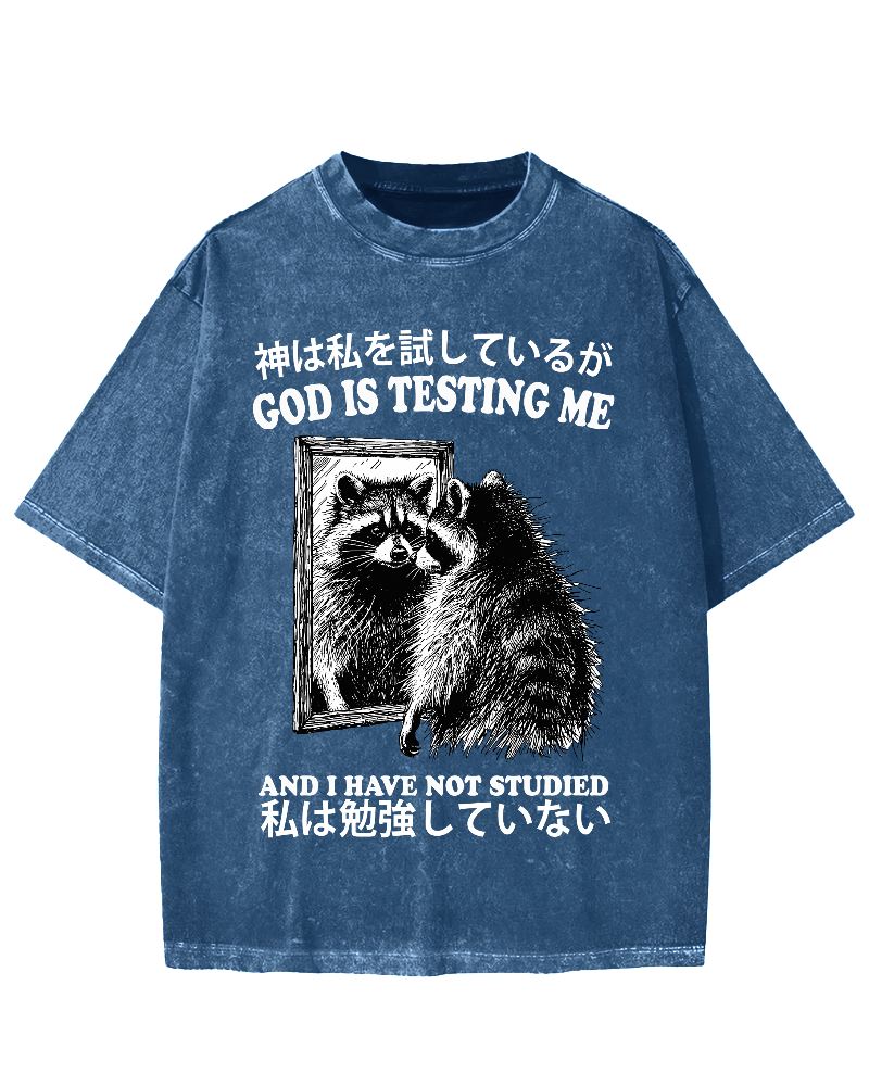 God is testing me Raccoon Vintage Washed T-shirt