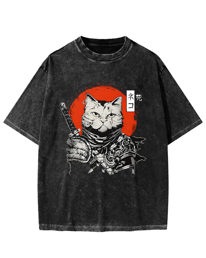Cat Hero Japanese Style Vintage Distressed T-shirt-Zazasy