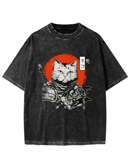 Cat Hero Japanese Style Vintage Distressed T-shirt-Zazasy