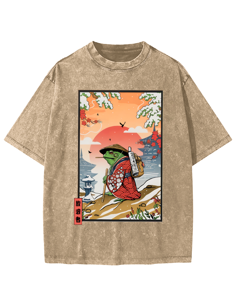 Wanderer Japanese Vintage Washed T-shirt-Zazasy