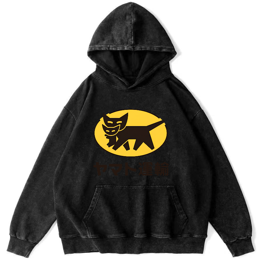 Japanese Cat Pattern Vintage Distressed Hoodie-Zazasy
