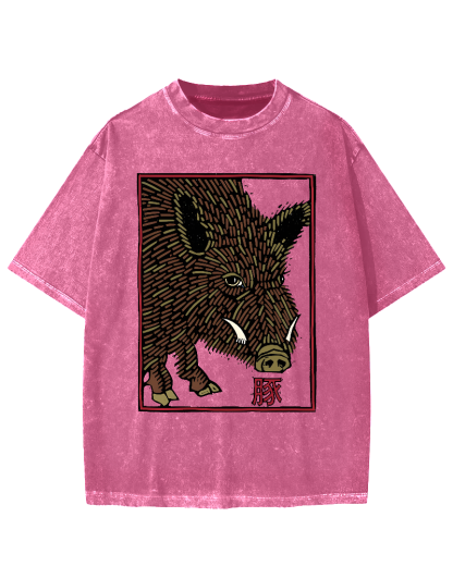 Woodcut Pig Vintage Washed T-shirt