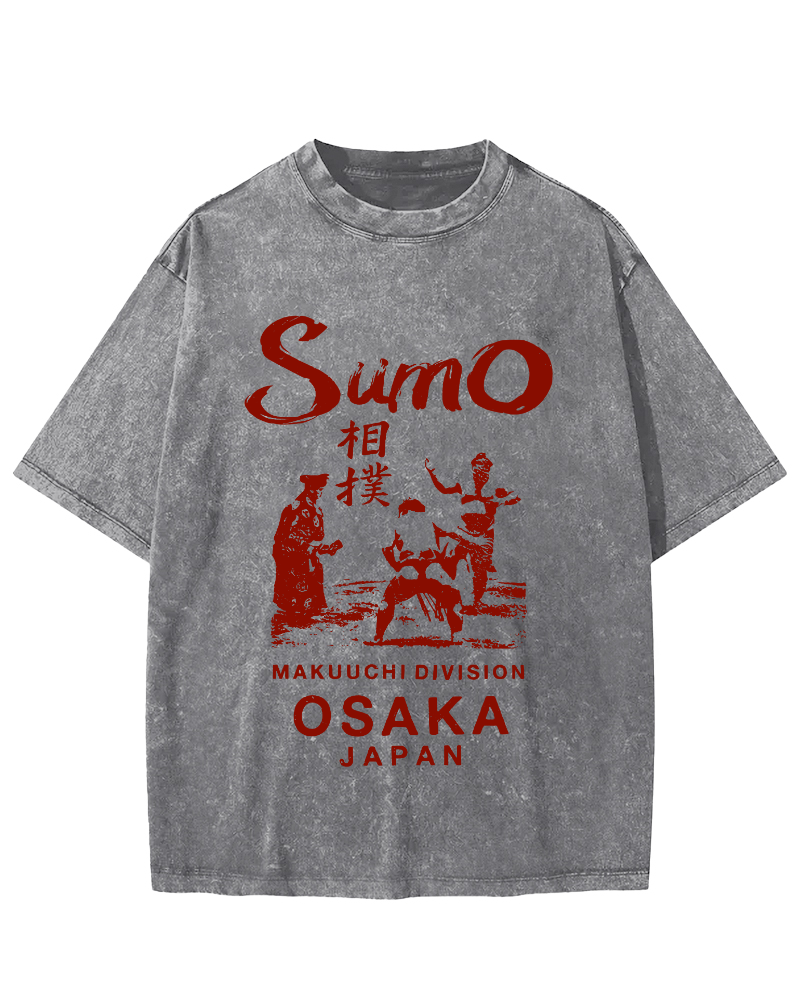 Sumo Wrestling in Japan Vintage Washed T-shirt-Zazasy