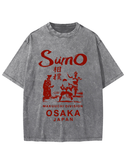 Sumo Wrestling in Japan Vintage Washed T-shirt-Zazasy