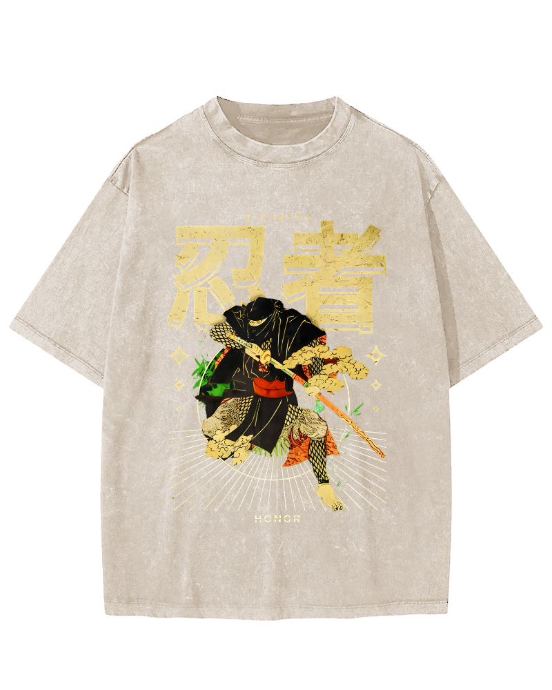 Japanese Ninja Vintage Distressed T-shirt-Zazasy