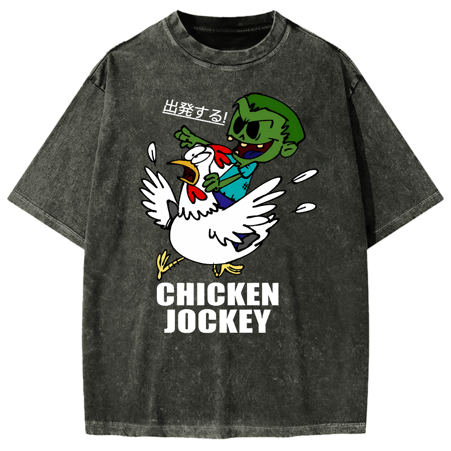 Zombie Riding Chicken Vintage Washed T-shirt