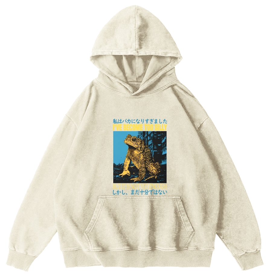 Retro Frog Pattern Japanese Style Vintage Distressed Hoodie-Zazasy