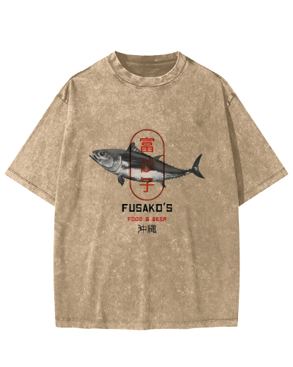 Seafood Market Japanese Washed T-shirts-Zazasy