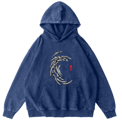 Japanese School Of Fish Pattern Vintage Distressed Hoodie-Zazasy