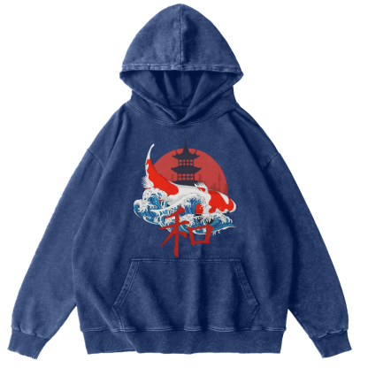 Japanese Style Koi With Font Vintage Distressed Hoodie-Zazasy