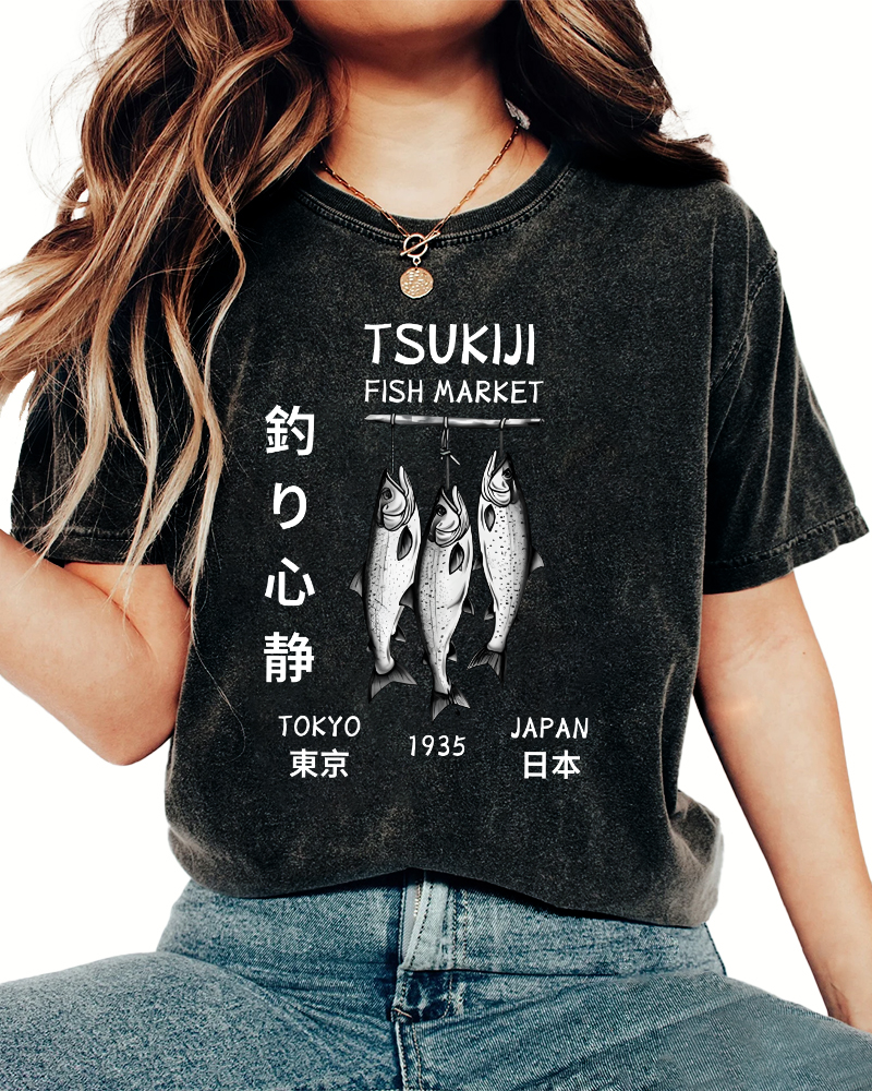 Quiet Fishing in Japan Vintage Washed T-shirt-Zazasy