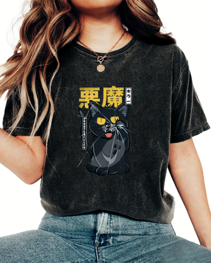 Retro Mischievous Cat Pattern Vintage Distressed T-shirt-Zazasy