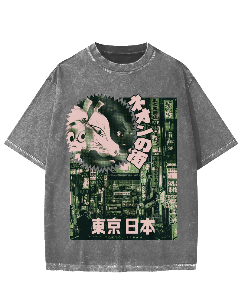 Neon city Tokyo Vintage Washed T-shirt