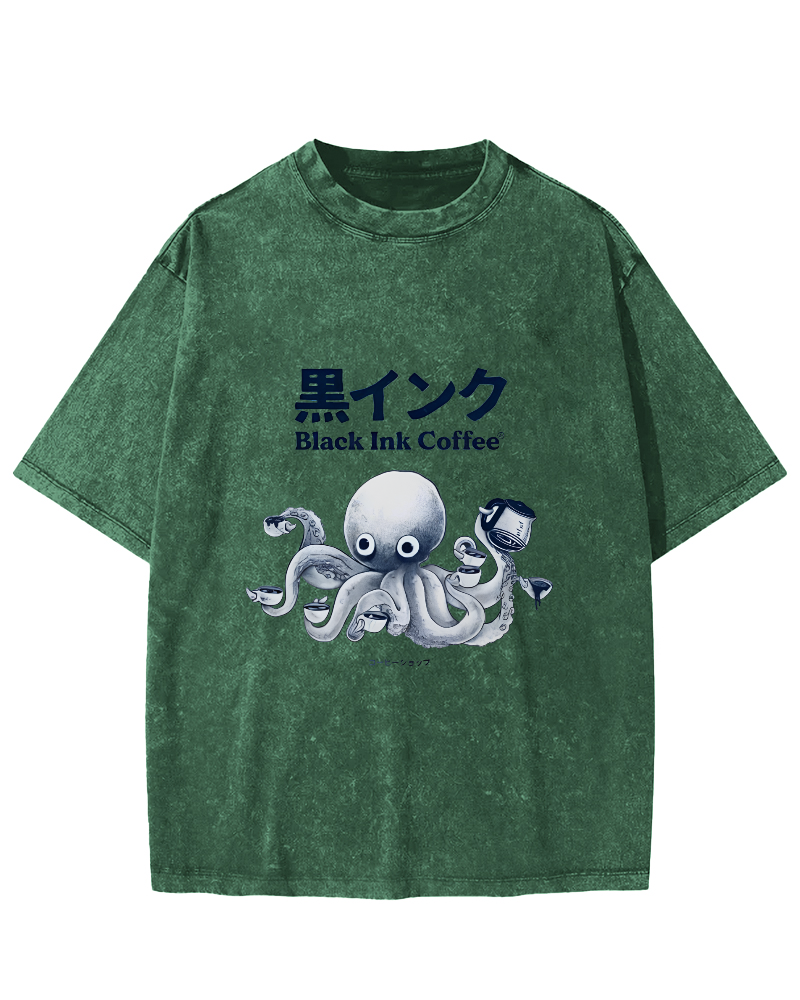 Japanese Octopus Pattern Leisure Vintage Distressed T-shirt-Zazasy