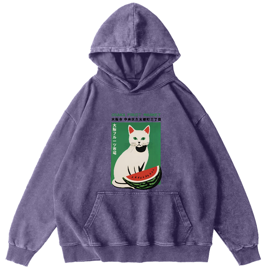 Cat Who Loves To Eat Watermelon Vintage Distressed Hoodie-Zazasy