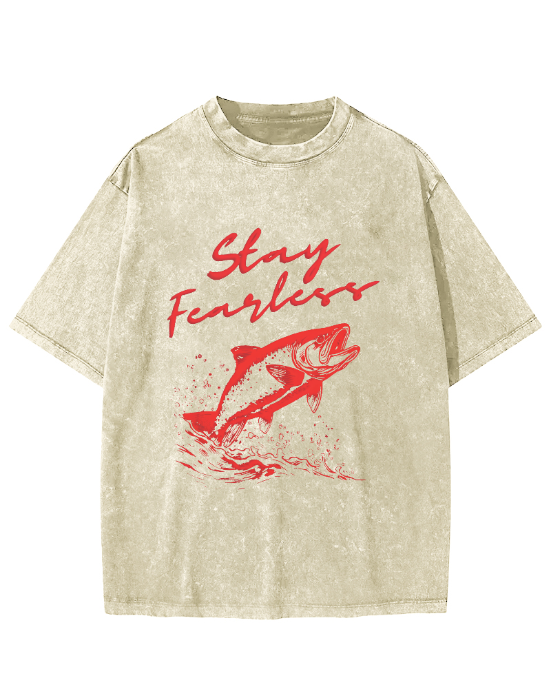 Ocean Salmon Leisure Vintage Distressed T-shirt-Zazasy