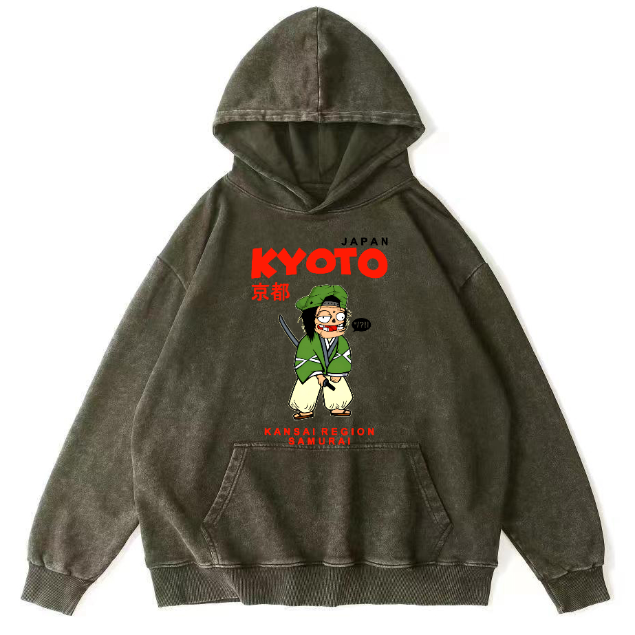 Kyoto Samurai, Japan Vintage Washed Hoodie-Zazasy