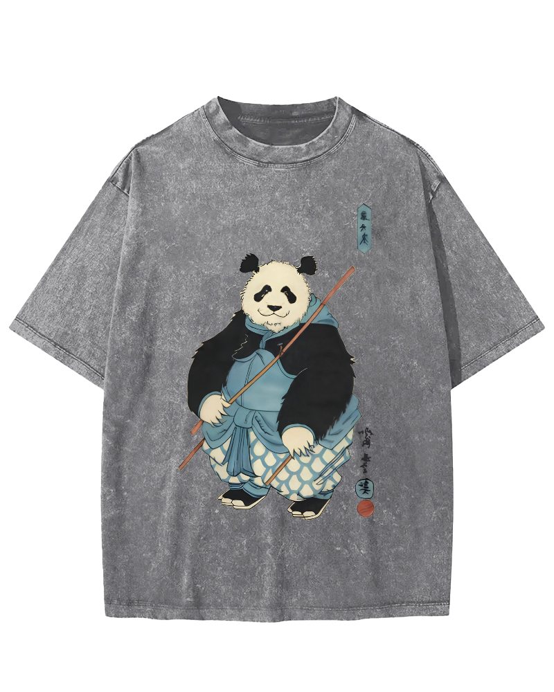Panda Hero Japanese Style Vintage Washed T-shirt-Zazasy