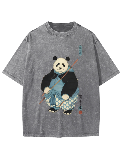 Panda Hero Japanese Style Vintage Washed T-shirt-Zazasy